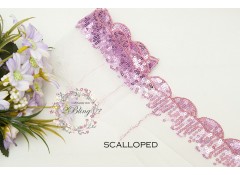 Sequin Lace, GRAPE, Scalloped Trim, white mesh - 1m length